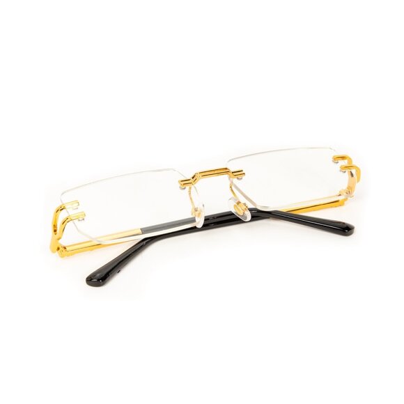 Retro Style Rimless Clear Lens Rectangular Gold Frame Square Men’s Glasses - Picture 7 of 8